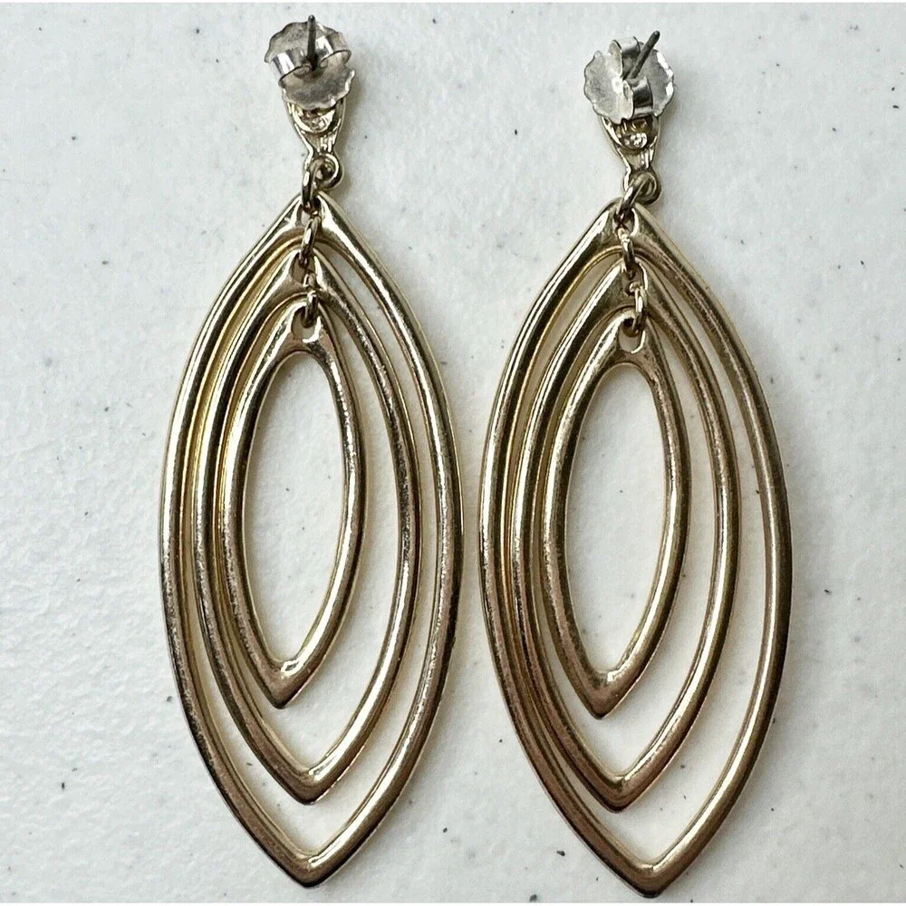Liz Claiborne Vintage Gold‎ Tone 3 Tiered Dangle Drop Earrings 3”